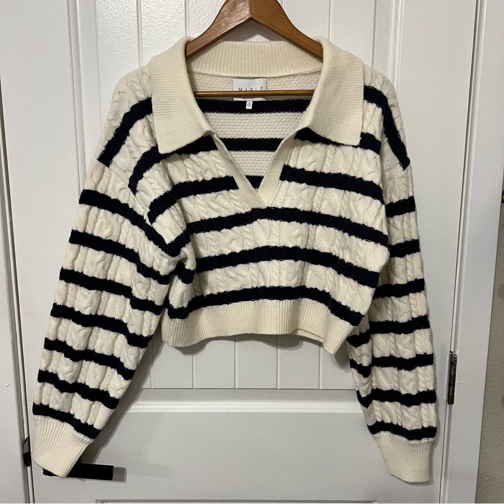 Mable Navy Striped Collared Sweater Size Small